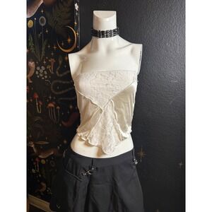 Frankee & Skylarr Ivory Satin Lace Handkerchief Hem Tie Back Tube Top Large